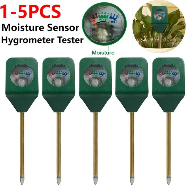 Mini Bodenfeuchtigkeitsmesser aus Metall mit Sonde für Gartenpflanzen und Blumen in Grün - Bild 1