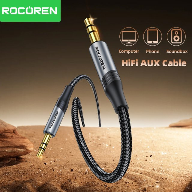 Rocoren Aux-Kabel 3,5 mm Klinke auf Klinke, schwarz, nylon geflochtenes Audiokabel für Kopfhörer, Auto, Computer, TV und Soundbox - Bild 1