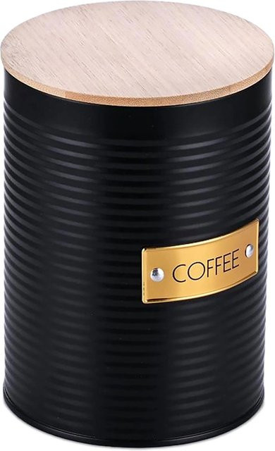 Luftdichte Kaffeedose von Relaxdays aus Stahl und Bambus in Schwarz und Natur, B: 16 cm, T: 11 cm - Bild 1