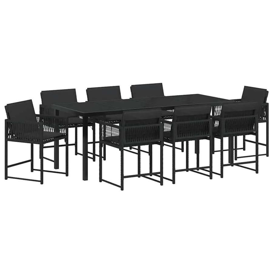 vidaXL Garten Essgruppe 9-teilig aus Poly-Rattan und Stahl in Schwarz mit Glasplatte - Bild 2