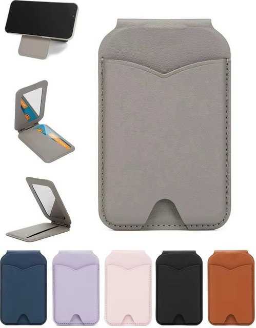 VYOPBC MagSafe Kartenhalter aus Leder in Blau mit Make-up-Spiegel und faltbarem Telefonständer für iPhone 17 Pro Max und Samsung - Bild 1