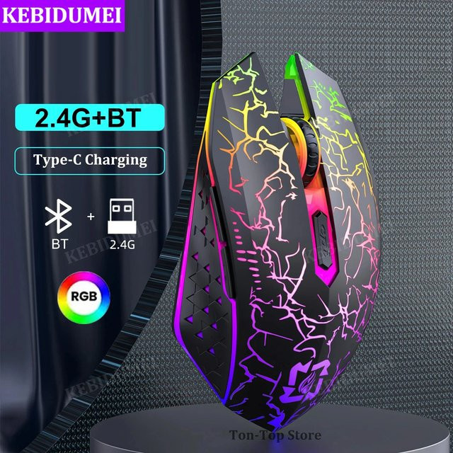 Kebidumei Bluetooth 5.2 Gaming Maus mit RGB-Beleuchtung, wiederaufladbare kabellose Maus mit Silent-Klick und 800-1600 DPI, Farbe: Weiß - Bild 1