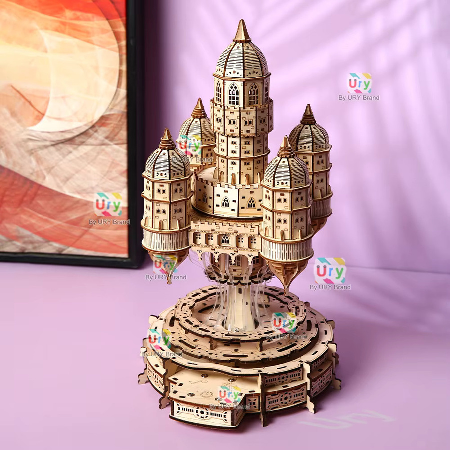 ury 3D-Holzpuzzlehaus Königliches Himmelschloss, elektrisch drehbar, mit Licht, ab 14 Jahren - Bild 2