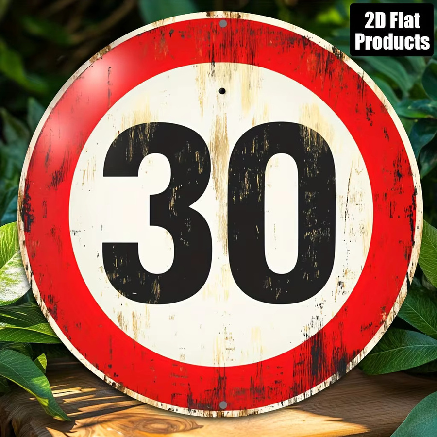 Rundes Vintage Speed Limit 30 Metallschild von Potdemiel in rustikaler Optik als Wanddekoration, Durchmesser: 20,32 cm - Bild 4