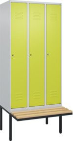 C+P Spind Classic PLUS Garderobenschrank mit Sitzbank, 3 Abteile, B/T/H: 212 x 90 x 81,5 cm, mit Zylinderschloss, 3 Garderobenhaken und integrierten Regalböden - Bild 1