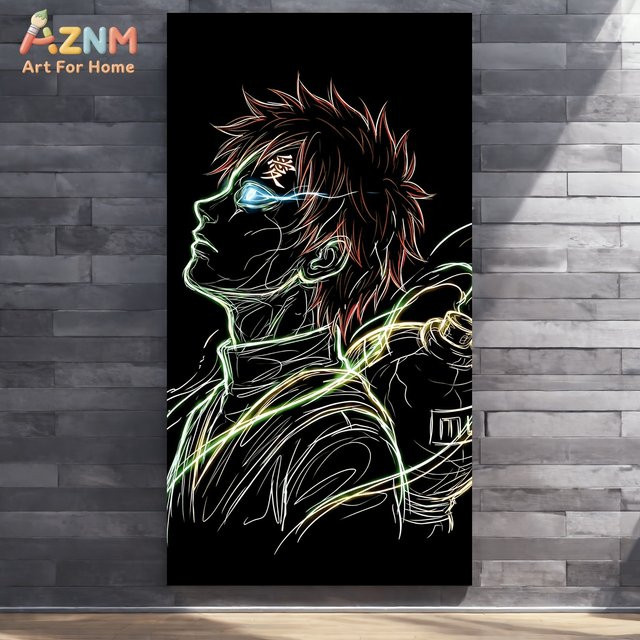 Kayou Naruto Gaara Neon Line Art Leinwand-Wanddruck, Multicolour Anime-Poster für deine Heimdekoration - Bild 1