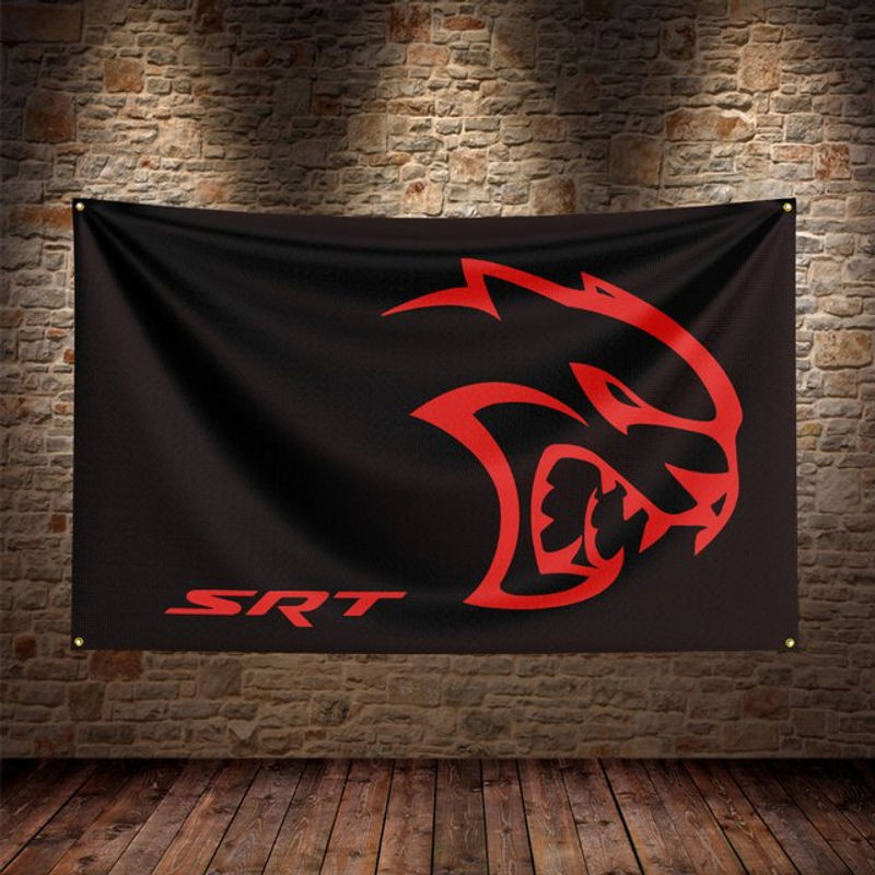 SRT Dodge Rennwagen Flagge aus Textil in Schwarz, rechteckiges Auto-Banner zur Dekoration, Breite: 91,44 cm, Höhe: 152,4 cm - Bild 1