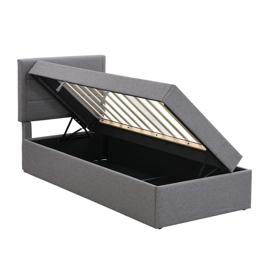 KOMHTOM Polsterbett Einzelbett mit Lattenrost und Stauraum aus Leinen und MDF, Farbe: Grau, B/T/H: 90 x 200 x 105 cm - Bild 2
