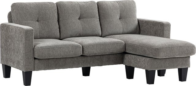Aosom Ecksofa in L-Form mit umkehrbarer Chaiselongue, gepolstertes Eckcouch in Braun mit Federkern und Stahlrahmen, B/T/H: 186 x 130 x 84 cm - Bild 1