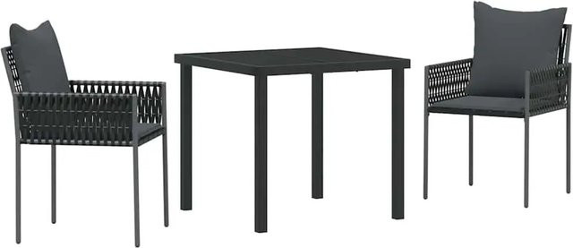 vidaXL Garten Essgruppe 3-teilig aus Poly-Rattan und Stahl in Schwarz mit Glastisch - Bild 1