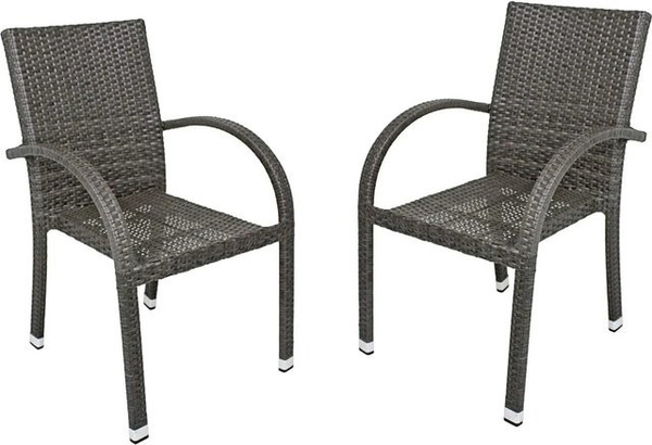 Garden Pleasure Stapelstuhl Modesto aus Aluminium und Polyrattan in Dunkelgrau, 2er-Set