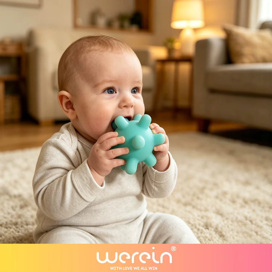 6er Set Texturierte Sensorikbälle aus Silikon für Babys in Mehrfarbig, Weiche Massagebälle als Beiß- und Badespielzeug zur Förderung der Tastwahrnehmung - Bild 3