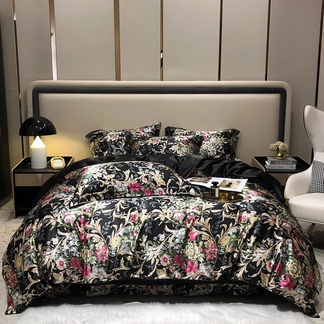 CHA YU PAI Bettwäsche-Set aus Naturseide mit floralem Design, Queen Size, 4-teilig, Multicolour - Bild 1