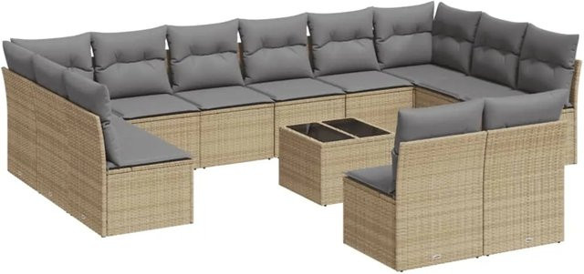 vidaXL 13-teilige Garten-Sofagarnitur aus Poly-Rattan in Beige mit Kissen und Tisch - Bild 1