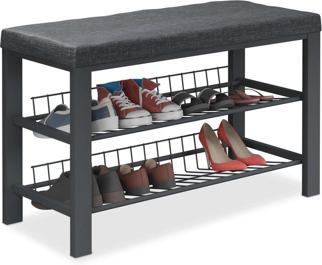 Relaxdays Schuhbank aus Metall mit Polsterung in Schwarz, B/H/T: 82 x 50,5 x 33 cm - Bild 1