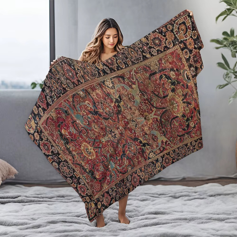 Luxuriöse Samt-Überwurfdecke im marokkanischen Stil mit persischem Kelim-Ornament, flauschige Dekodecke in Multicolour - Bild 4