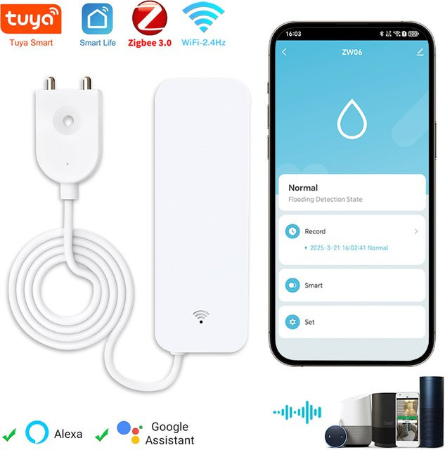 Tuya Smart Wasserlecksensor mit WiFi und Zigbee in Weiß für Smart Life App Benachrichtigungen - Bild 1
