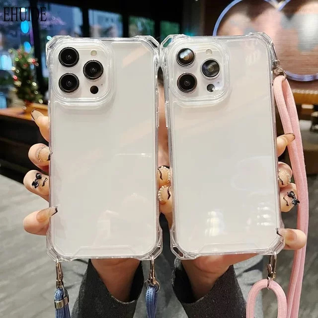 Stoßfeste transparente Hülle für Samsung Galaxy S26 S25 Ultra S24 FE S23 Plus S22 S21 A36 mit Umhängeband und Halsriemen in Purple - Bild 1