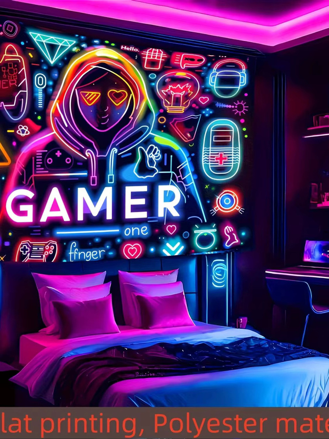 VIKAMA Neon Esports Gamer Wandteppich in Multicolour als moderne Raumdekoration für dein Spielzimmer - Bild 3