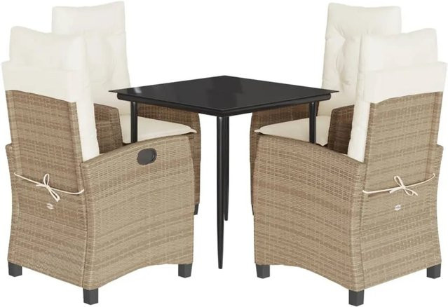 vidaXL 5-teilige Garten-Essgruppe aus Poly Rattan mit Kissen in Beige und Cremeweiß - Bild 1
