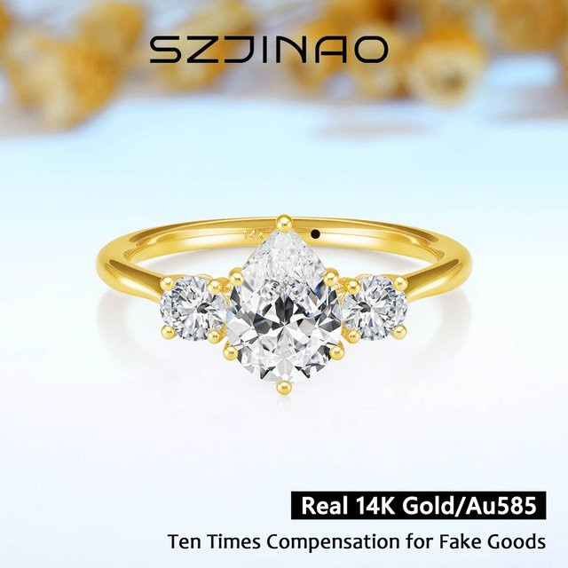 szjinao Moissanit-Diamantring, 585 Gold, Damen - Bild 1