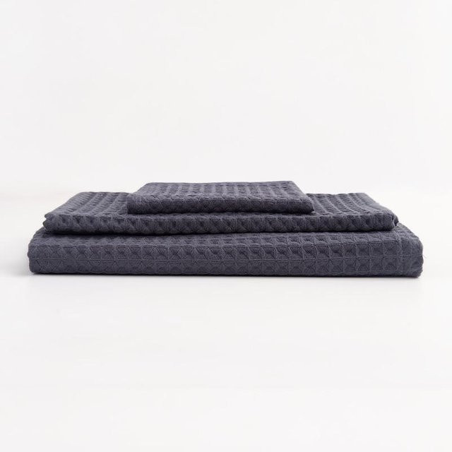 VividTrove 3-teiliges Badetuch-Set aus reiner Baumwolle mit Waffelmuster in Navy Blau, schnelltrocknend - Bild 1