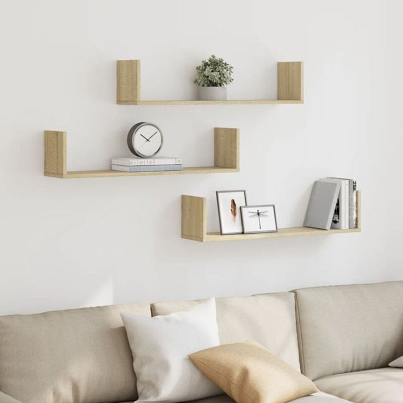 3er Set Wandregale von Vidaxl aus Holzwerkstoff in Sonoma-Eiche Natur, B/T/H: 80 x 18 x 18 cm - Bild 1