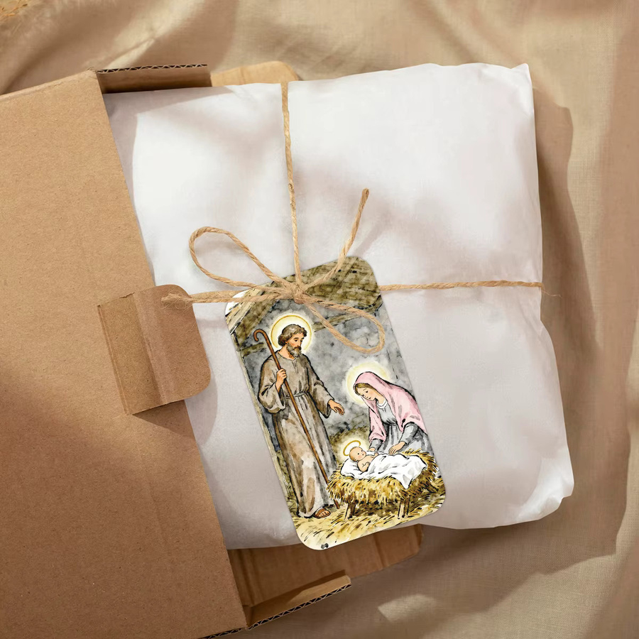 50 Stück religiöse Jesus-Krippe Hängeetiketten aus Papier in Mehrfarbig für Weihnachten, Ostern und Taufe mit Seil und Geschenkverpackung - Bild 5
