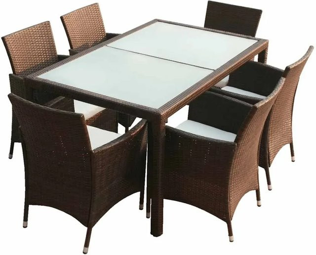vidaXL 7-teilige Garten-Essgruppe aus Poly Rattan in Braun mit Auflagen - Bild 1