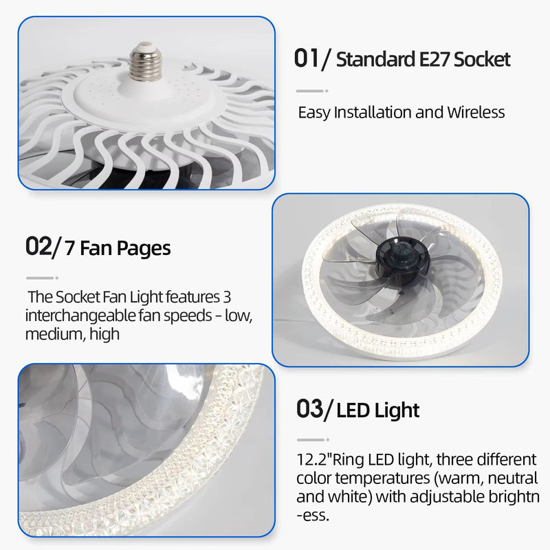 DBF LED-Deckenventilator mit E27-Fassung und Fernbedienung, dimmbar, Weiß - Bild 5