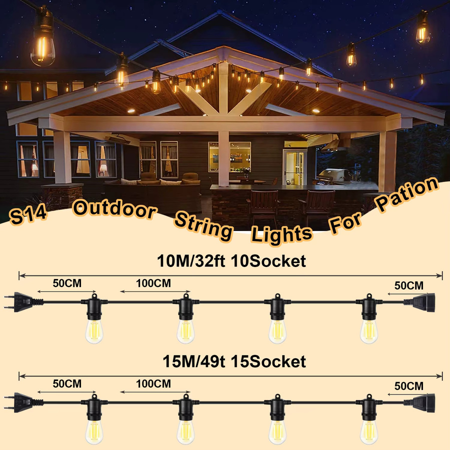 Grensk LED-S14 Lichterkette für draußen, E27, Warmweiß, dimmbar und bruchsicher, 2 W - Bild 4