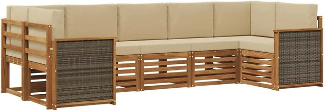 vidaXL Ecksofa Set aus massivem Akazienholz in Natur-Beige mit Polyester-Polstern und modernem L-Shape Design - Bild 1
