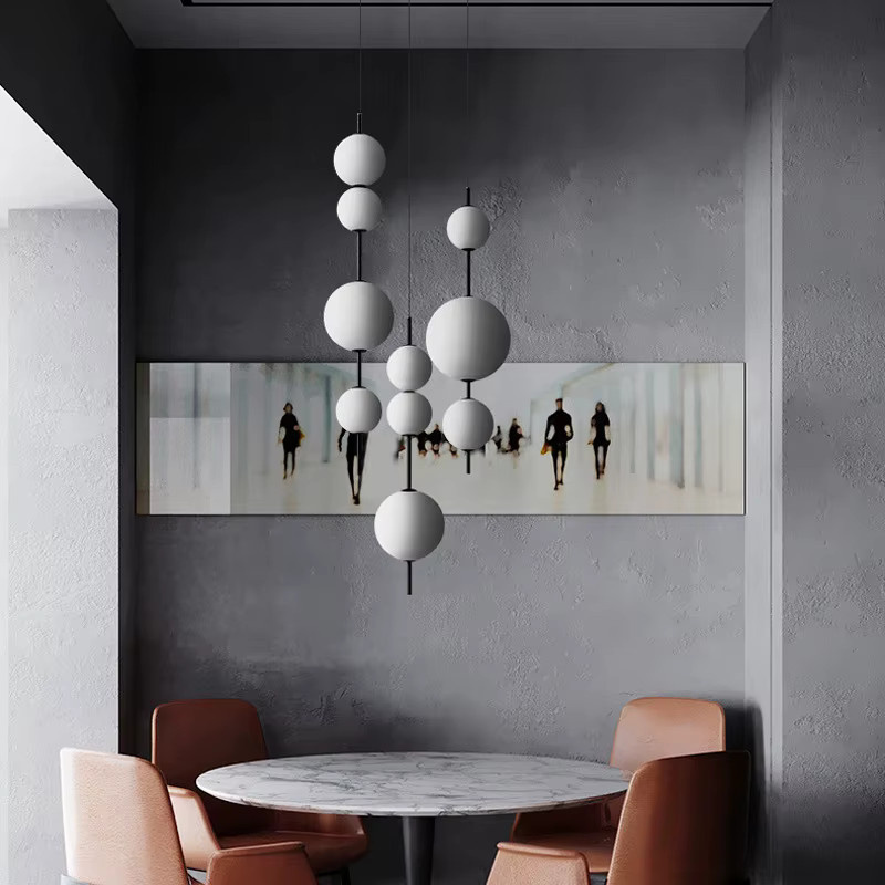 Moderne LED Pendelleuchte TAONUANSHU mit Glaskugeln in Transparent und Weiß für Wohnzimmer und Schlafzimmer - Bild 3