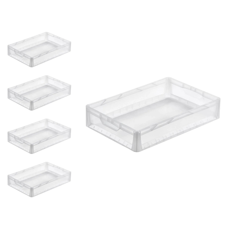 PROREGAL SuperSparSet 5x Transparente Eurobehälter LightLine Eurobox mit Offenem Griff und Scharnierdeckel, H x B x T: 12 x 40 x 60 cm, 24 Liter - Bild 1