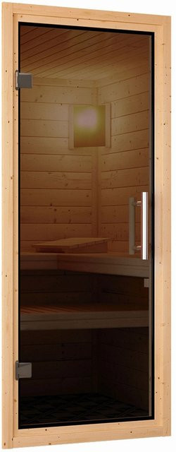 Karibu Saunatür Modern aus Holz und Ganzglas in Graphit, B/H: 65,5 x 175 cm - Bild 1