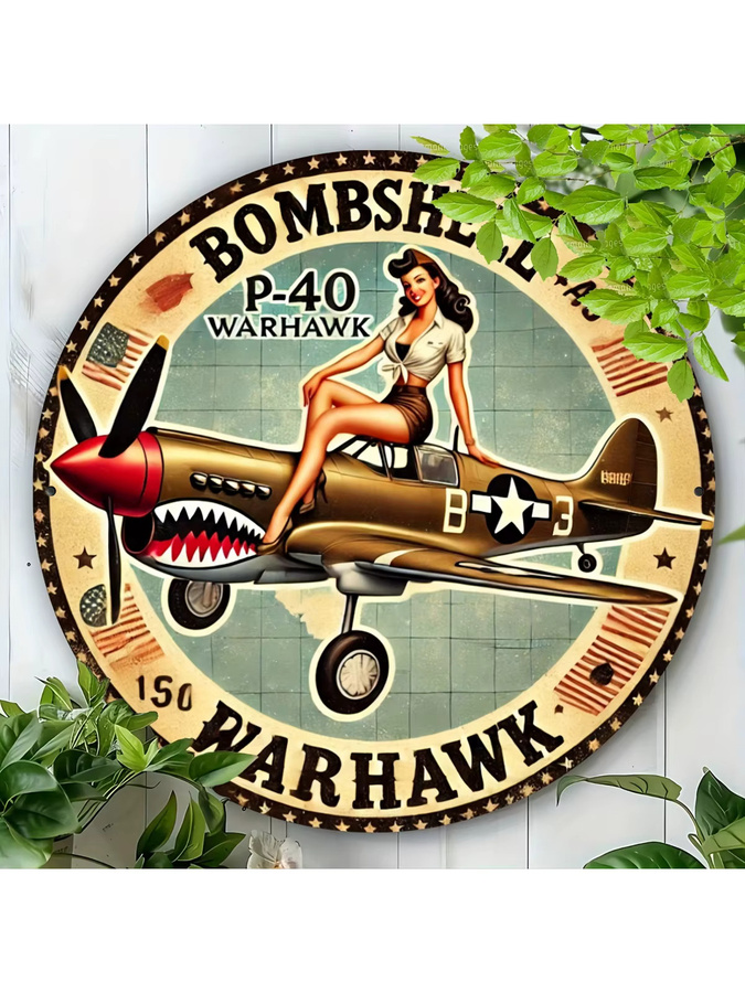 Potdemiel Vintage PinUp Girl Rundes Metallschild Wandkunst Multicolour Durchmesser: 20,3 cm - Bild 7