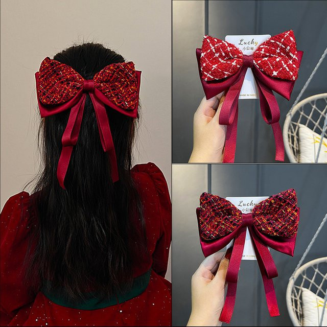 Xiaoxiangfeng Haarspange mit großer Schleife, rot, Unisex - Bild 1