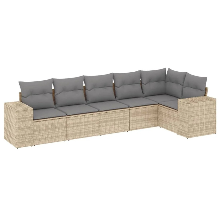 vidaXL 6-tlg. Garten-Sofagarnitur in L-Form aus Poly-Rattan mit Kissen in Beige und Grau - Bild 2
