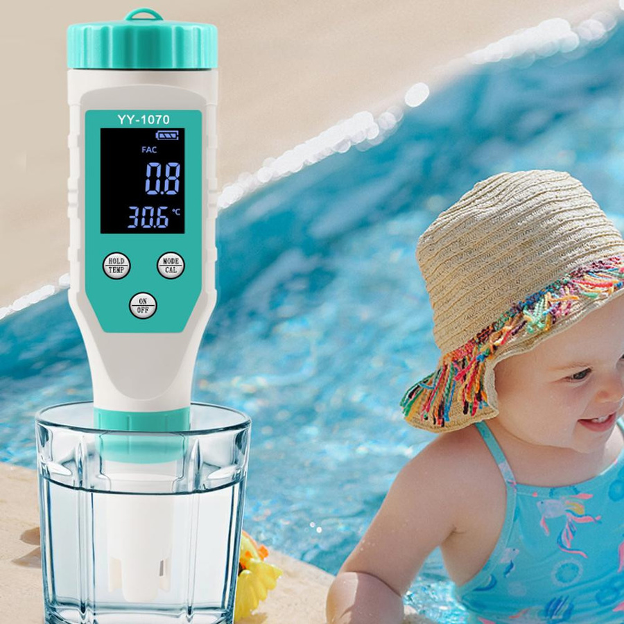 Kkmoon 7-in-1 Digitaler Wasserqualitätsmonitor zur Messung von Chlor, pH-Wert, TDS, Salz, ORP, FAC, EC und Temperatur, Mehrfarbig - Bild 3