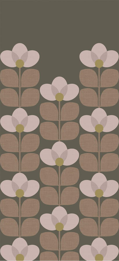 Isidore Leroy Mural Flower Sous bois Panel B Wandgestaltung mit floralem Mid-Century Design in Braun, Pink und Multicolour - Bild 1