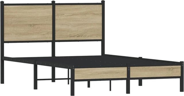 vidaXL Metallbett in Sonoma-Eiche und Braun ohne Matratze, B/T/H: 120 x 200 x 125 cm - Bild 1