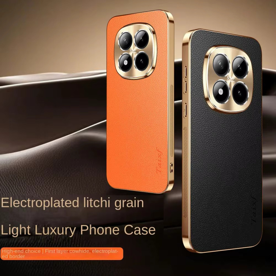 Premium Rindsleder Schutzhülle mit galvanisiertem Rahmen für Redmi Note 15 Pro Plus, 14, 13 Turbo und 4 in Schwarz oder Blau mit Objektivschutz und Anti-Drop-Funktion - Bild 1