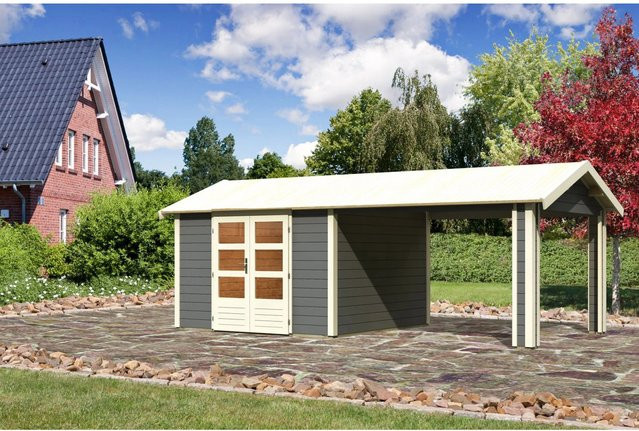 Karibu Holz-Gartenhaus Timra mit Satteldach in Terragrau, B/T: 300 x 300 cm - Bild 1