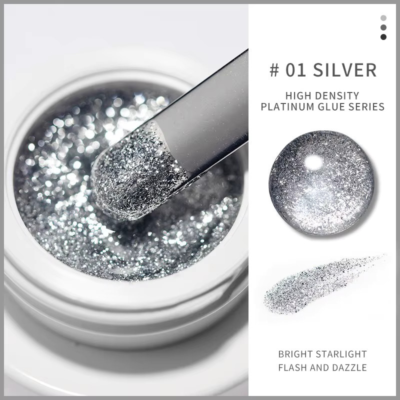 5G Starry Platinum Challenger Nagelgel, Helles Gold Silber, Glitzer - Bild 2