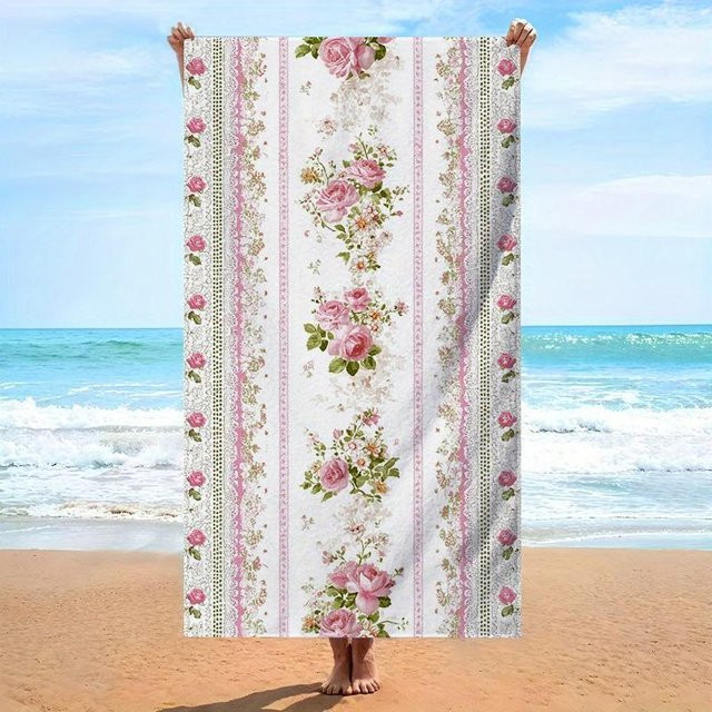Ka Chen Muda Handtuch mit floraler Spitze und rosa Rosen in Weiß und Rosa, Mikrofaser, B: 30 cm, H: 60 cm - Bild 1