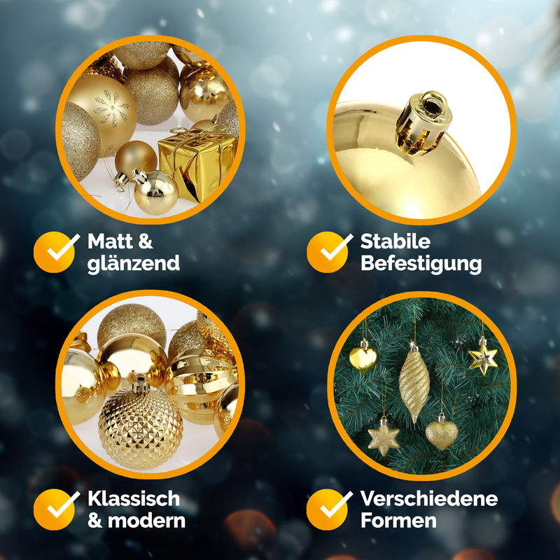 Casaria Weihnachtskugeln 103-teiliges Set in Gold, bruchsicher und hängend mit glänzenden, matten und glitzernden Oberflächen - Bild 3