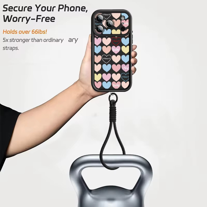 YISHANGOU Handyhülle mit buntem Herz-Print und Trageriemen für iPhone, stoßfeste weiche TPU-Hülle, mehrfarbig - Bild 2