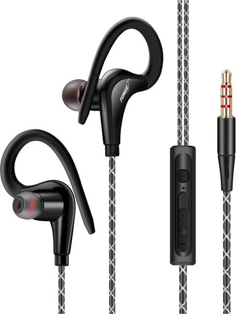 FONGE Stereo-Sport-Headset in Schwarz mit Mikrofon, wasserdichte kabelgebundene In-Ear-Kopfhörer mit 3,5 mm Klinkenanschluss - Bild 1