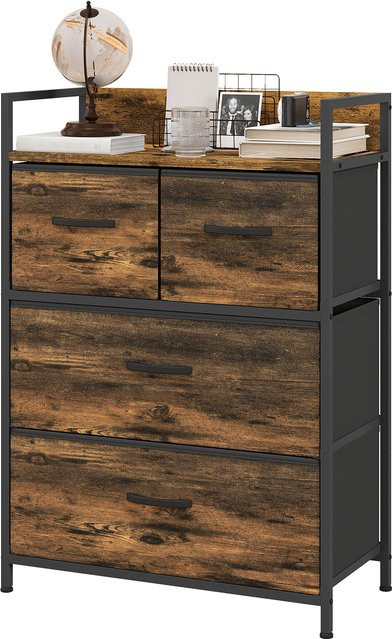 HOMCOM Kommode mit 4 faltbaren Stoffschubladen im Industrial Design, Aufbewahrungsschrank mit Stahlrahmen in Rustikal-Braun - Bild 1