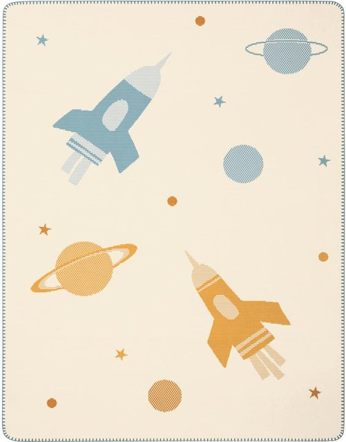 Biederlack Babydecke Orbit in geometrischem Design, Blau Gelb Beige - Bild 1